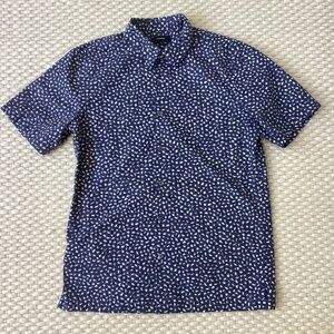 Theory Mens Button Down Irving Short Sleeve Shirt Cotton Small Navy Blue White
